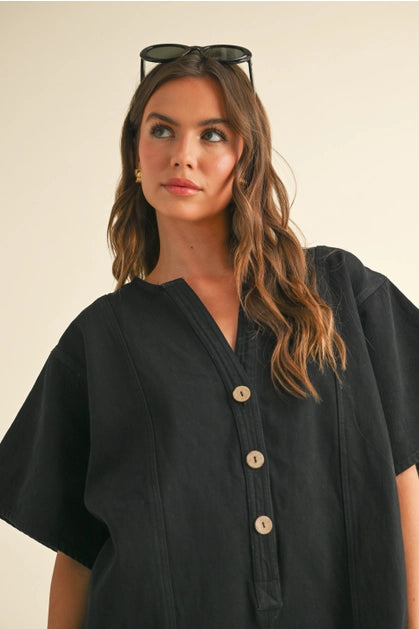 Button Cotton Romper