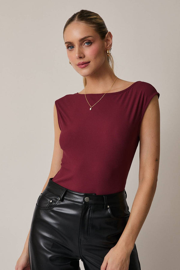 BOAT NECK SLEEVELESS OPEN BACK BODYSUIT OH