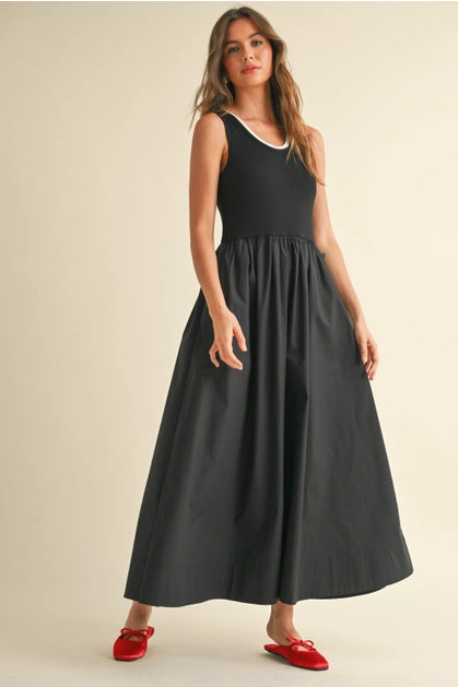 Ribbed Top Woven Skirt Dress