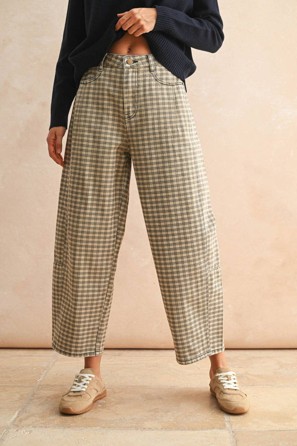 MINI CHECKER PATTERN BARREL PANTS OH