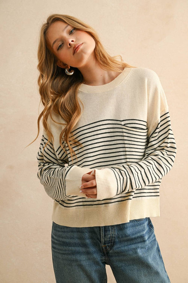 STRIPE PATTERN SWEATER KNITTED TOP OH