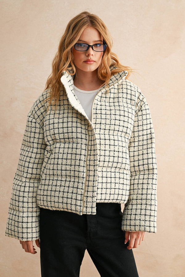PATTERNED TWEED PUFF JACKET OH