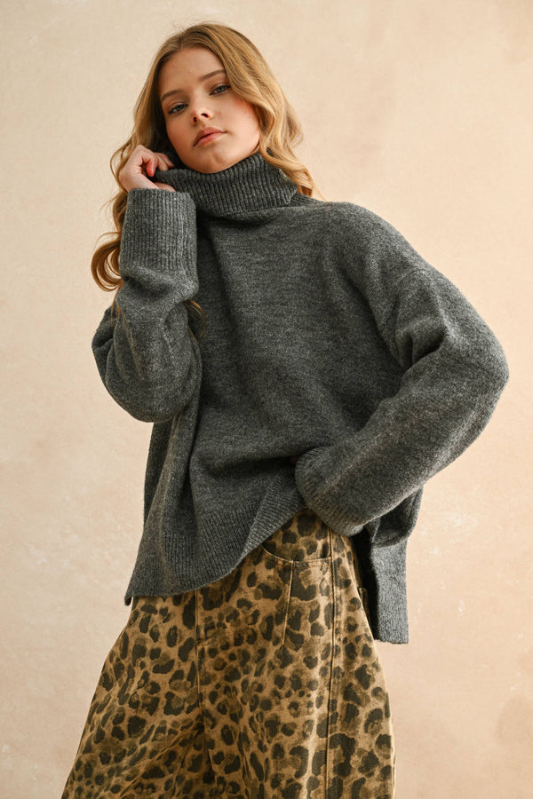 TURTLE NECK LONG SLEEVE SWEATER TOP OH
